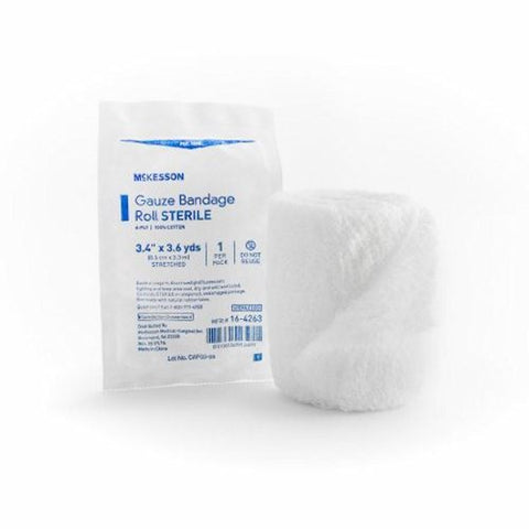 McKesson, Fluff Bandage Roll 3-2/5 Inch X 3-3/5 Yard 6-Ply Sterile 16-4263, 1 Pack