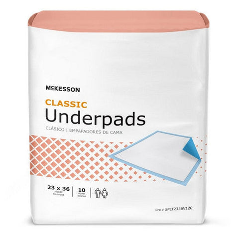 McKesson, Disposable Underpad 23 X 36 Inch Fluff Mat Light Absorbency UPLT2336V120, Count of 10 McKesson