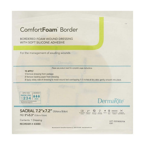 DermaRite, Silicone Foam Dressing 7-1/5 X 7-1/5 Inch Sterile, Box Of 5