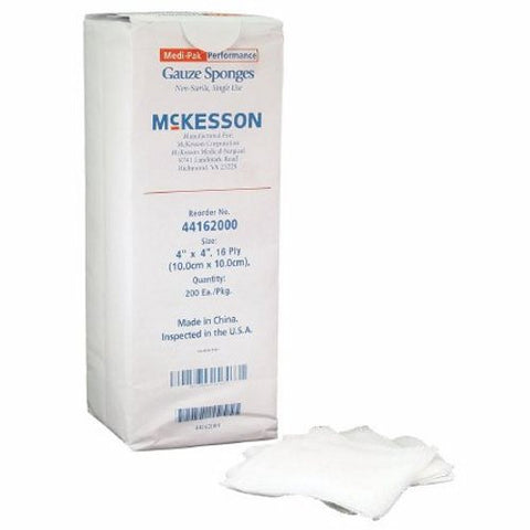 McKesson, Gauze Sponge 4 X 4 Inch 16-Ply NonSterile 44162000, Pack Of 200