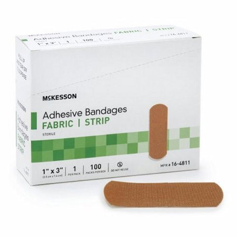McKesson, Adhesive Strip 1 X 3 Inch Fabric Rectangle Tan Sterile 16-4811, Box Of 100