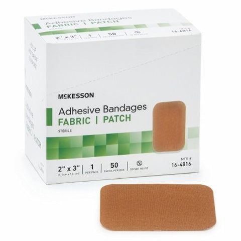 McKesson, Adhesive Strip 2 X 3 Inch Fabric Rectangle Tan Sterile 16-4816, Box Of 50