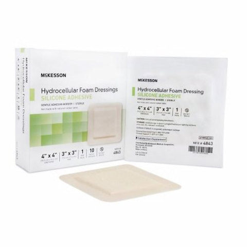 McKesson, Foam Dressing 4 X 4 Inch With Border Film Backing Silicone Gel 4843, Case Of 20