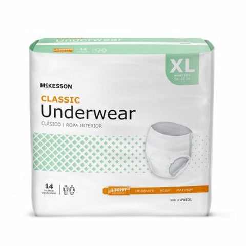 McKesson, Unisex Adult Absorbent Underwear Classic Pull On with Tear Away Seams X-Large Disposable Light Absorbency, Count of 4