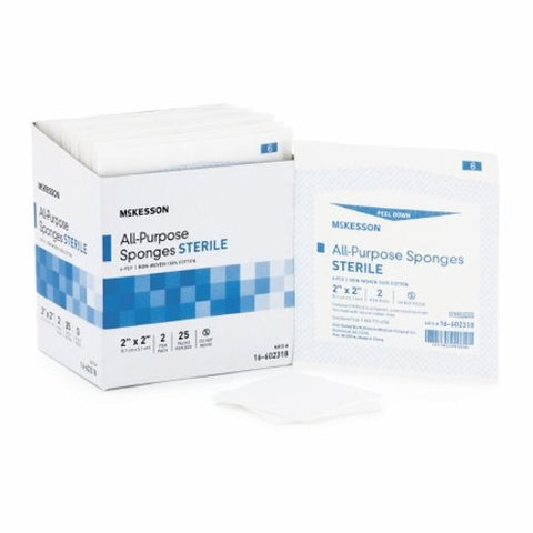 McKesson, Nonwoven Sponge 2 X 2 Inch 4-Ply Sterile 16-602318, Box Of 25