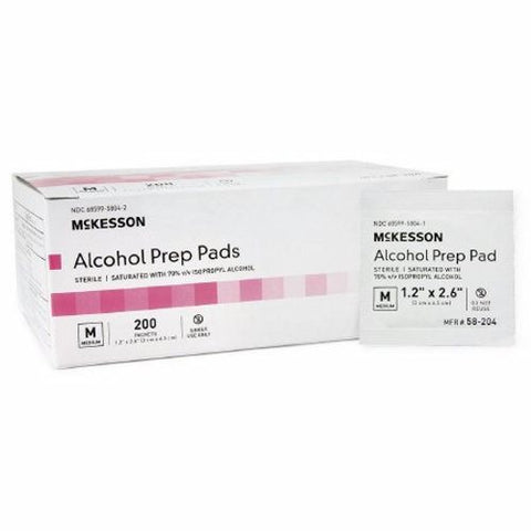 McKesson, Alcohol Prep Pad McKesson Isopropyl Alcohol, 70% Individual Packet Medium , 1.2 X 2 - 3/5 inch Steri, Case Of 20