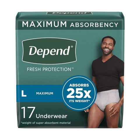 Kimberly Clark, Male Adult Absorbent Underwear Depend  FIT-FLEX  Pull On with Tear Away Seams Large Disposable Heavy, Pack Of 17