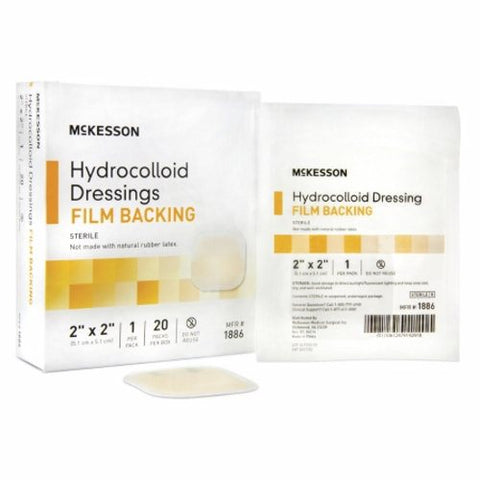 McKesson, Hydrocolloid Dressing Waterproof Film Backing 2 X 2 Inch Square Film 1886, Box Of 20