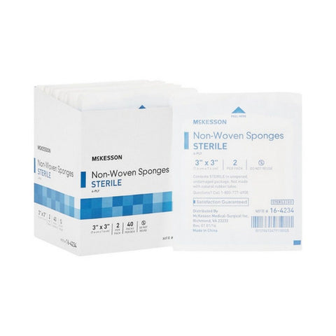 McKesson, NonWoven Sponge McKesson Polyester / Rayon 4-Ply 3 X 3 Inch Square Sterile, Box Of 40