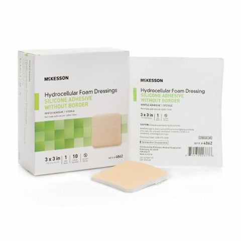 McKesson, Silicone Foam Dressing 3 X 3 Inch, Box Of 10