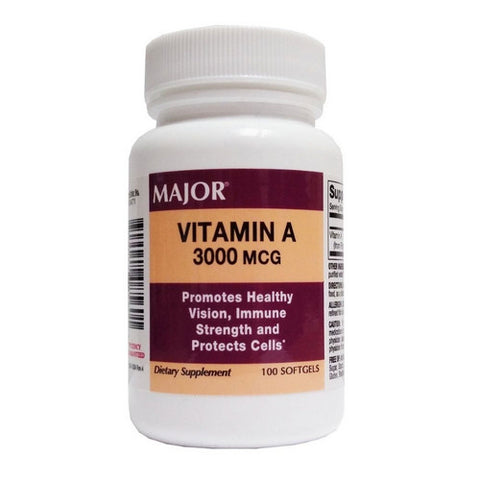 Major Pharmaceuticals, Vitamin Supplement Major  Vitamin A 10000 IU Strength Capsule 100 per Bottle, Count of 1