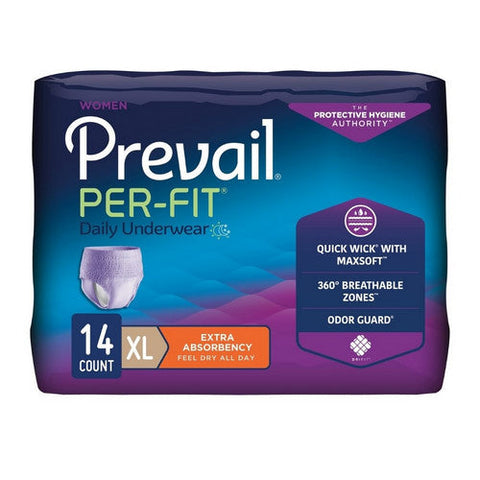 First Quality, Female Adult Absorbent Underwear Prevail  Per-Fit  Women Pull On with Tear Away Seams X-Large Dispos, Count of 14 First Quality