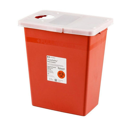 Cardinal, Sharps Container SharpSafety 1-Piece 26 H X 18-1/4 W X 12-3/4 D Inch 18 Gallon Red Hinged Lid, Count of 5