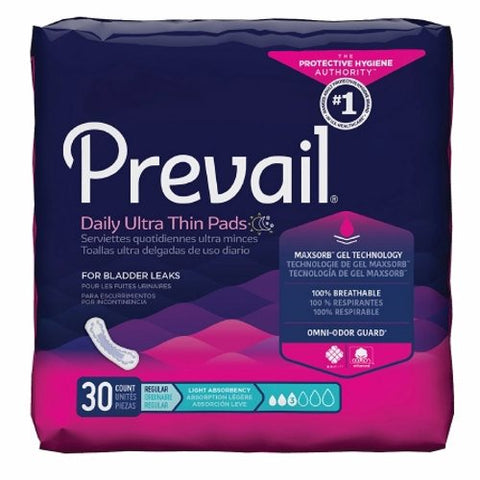 First Quality, Bladder Control Pad Prevail  Daily Pads 9-1/4 Inch Light Absorbency Polymer Core One Size Fits Most, Case Of 3