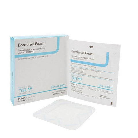 DermaRite, Foam Dressing BorderedFoam  4 X 4 Inch Square Adhesive with Border Sterile, Box Of 10 DermaRite