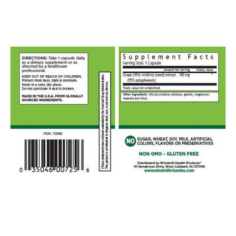 Windmill Health, Grape Seed Oil, 100 mg, 60 Caps