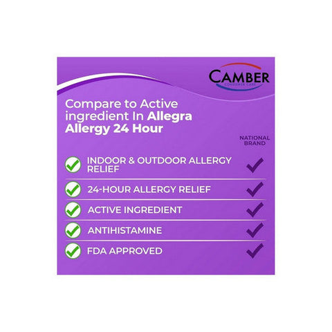Camber, Non-Drowsy Fexofenadine Antihistamine Allergy Relief, 180 Mg, 100 Count Camber