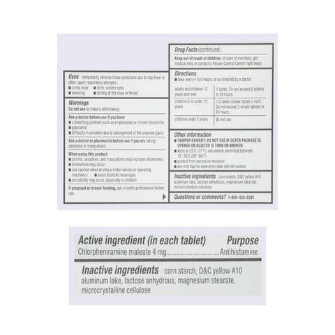 Major Pharmaceuticals, 4 Hour Allergy Tablets Chlorpheniramine Maleate, 4 mg, 24 Tabs Major Pharmaceuticals