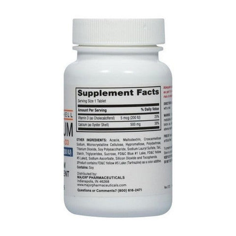 Major Pharmaceuticals, Oyster Shell Calcium with Vitamin D3, 500 Mg, 60 Tabs Major Pharmaceuticals