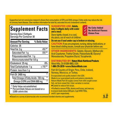 Nature Made, Fish Oil Burp-Less, 1200 Mg, 60 Softgels Nature Made