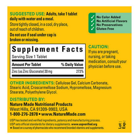 Nature Made, Zinc, 30mg, 100 Tabs
