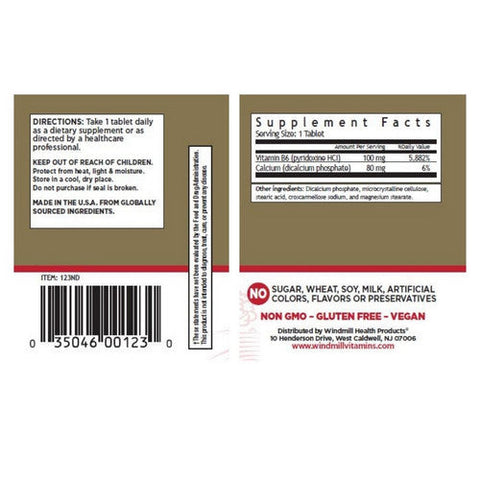 Windmill Health, Vitamin B-6, 100mg, 100 Tabs Windmill Health