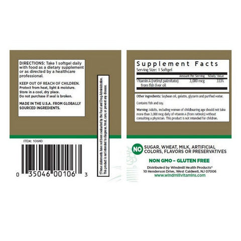 Windmill Health, Vitamin A 10000 IU, 100 Softgels Windmill Health