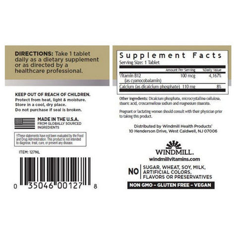 Windmill Health, Vitamin B12, 1000mcg, 100 Tabs Windmill Health