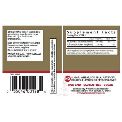 Windmill Health, Vitamin B12, 250 Mcg, 100 Tabs Windmill Health