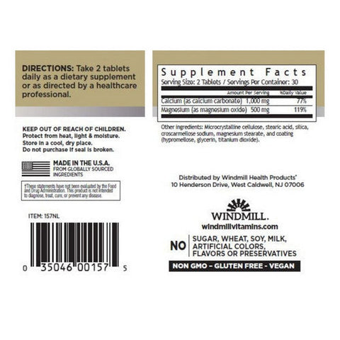 Windmill Health, Calcium & Magnesium, 60 Tabs Windmill Health