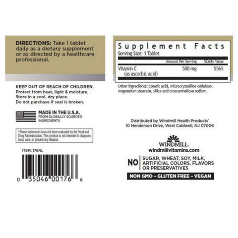 Windmill Health, Vitamin C, 500mg, 250 Tabs Windmill Health