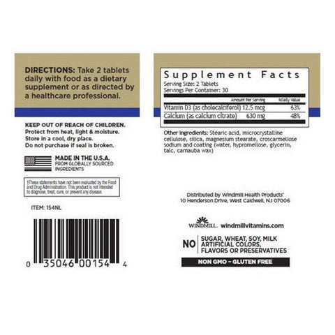 Windmill Health, Calcium Citrate + D, 60 Tabs Windmill Health