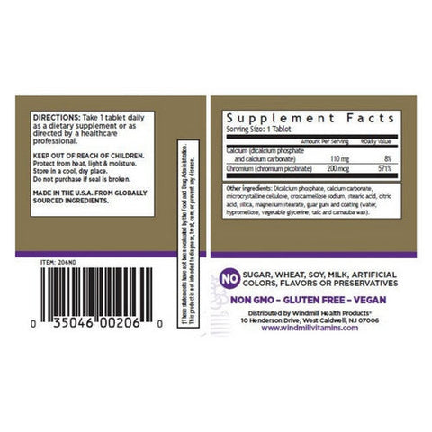 Windmill Health, Chromium Picolinate, 200 Mcg, 60 Tabs Windmill Health