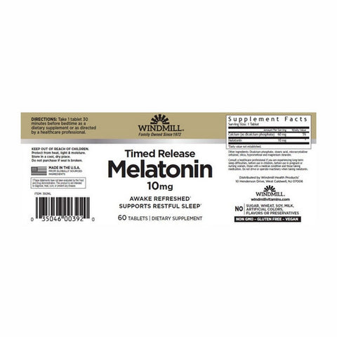 Windmill Health, Melatonin Time Release, 10mg, 60 Tabs