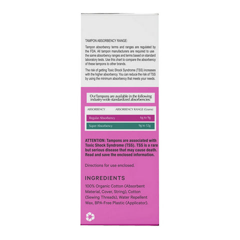 The Honey Pot, Organic Regular Tampons Plastic Applicator Unscented, 18 Count