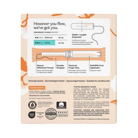 The Honey Pot, 100% Organic Grown Super Tampons With Bpa-Free Applicator, 18 Count The Honey Pot