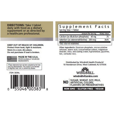 Windmill Health, Selenium, 200 Mcg, 100 Tabs