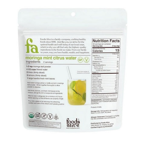 Foods Alive, Organic Moringa Leaf Powder, 8 Oz