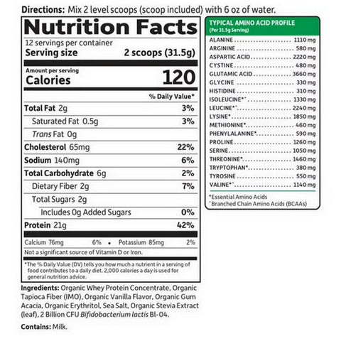 Garden of Life, Organic Whey Protein Grass fed Powder, Vanilla, 13.33 Oz