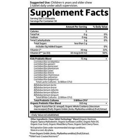 Garden of Life, Dr. Formulated Probiotics Organic Kids Berry Cherry Shelf Stable, 30 Chewable Tabs