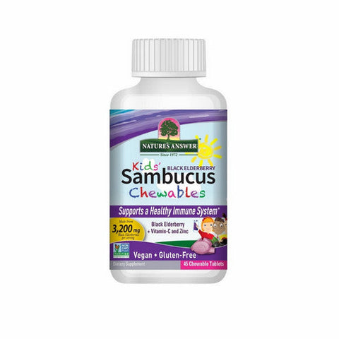 Nature's Answer, Kid's Sambucus Chewables Black Elderberry + Vitamin-C And Zinc, 3,200 Mg, 45 Tabs Nature's Answer