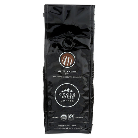 Kicking Horse, Coffee  Organic  Whole Bean  Grizzly Claw  Dark Roast, 10 Oz(Case Of 6)