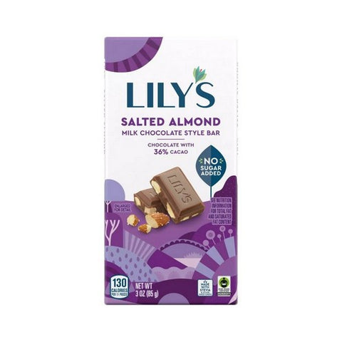 Lily's, Chocolate And Milk Bar Stevia Sweetened Salted Almond, 3 Oz(Case Of 12)