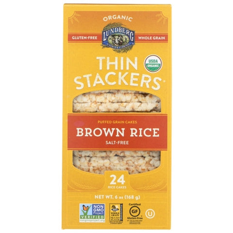 Lundberg, Puffed Grain Cakes Thin Stackers Brown Rice Salt Free, 6 Oz(Case Of 6)