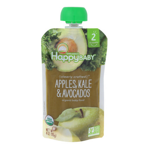 Happy Baby Food, Organic Clearly Crafted  Apples Kale And Avocados, 4 Oz(Case Of 16)