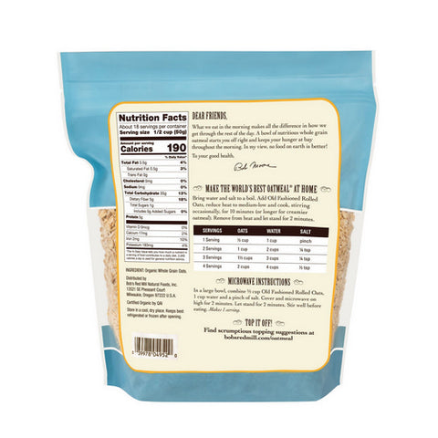 Bobs Red Mill, Organic Old Fashioned Rolled Oats, 32 Oz(Case Of 4)