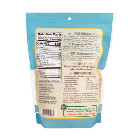 Bobs Red Mill, Organic Oat Bran, 18 Oz(Case Of 4)