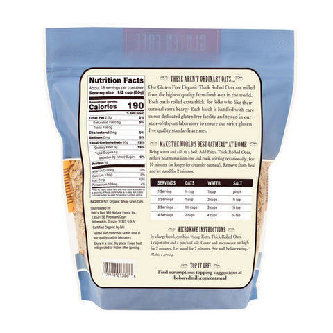 Bobs Red Mill, Organic Extra Thick Rolled Oats Gluten Free, 32 Oz(Case Of 4)