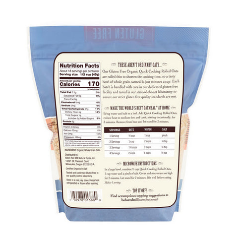 Bobs Red Mill, Organic Quick Cooking Rolled Oats Grain Free, 28 Oz(Case Of 4)