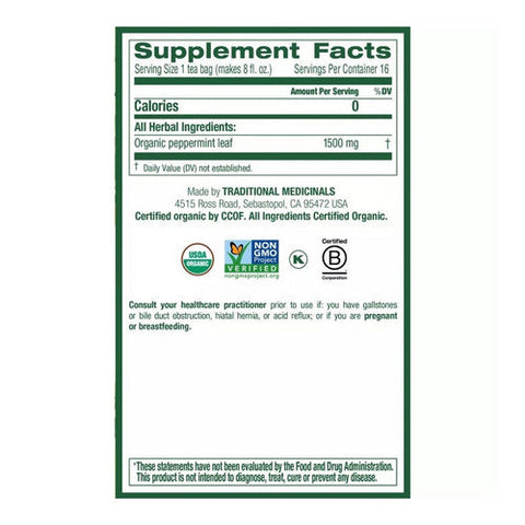 Traditional Medicinals, Organic Classic Peppermint Tea, 16 Bags Traditional Medicinals